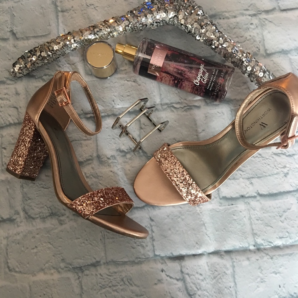 Rose Gold sequin glitter heels 7.5 worthington